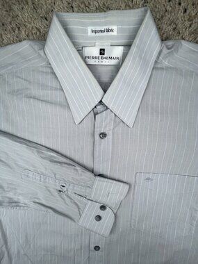 Pierre Balmain Paris Button Up Shirt Men's Size 39 Striped Long Sleeve With Logo